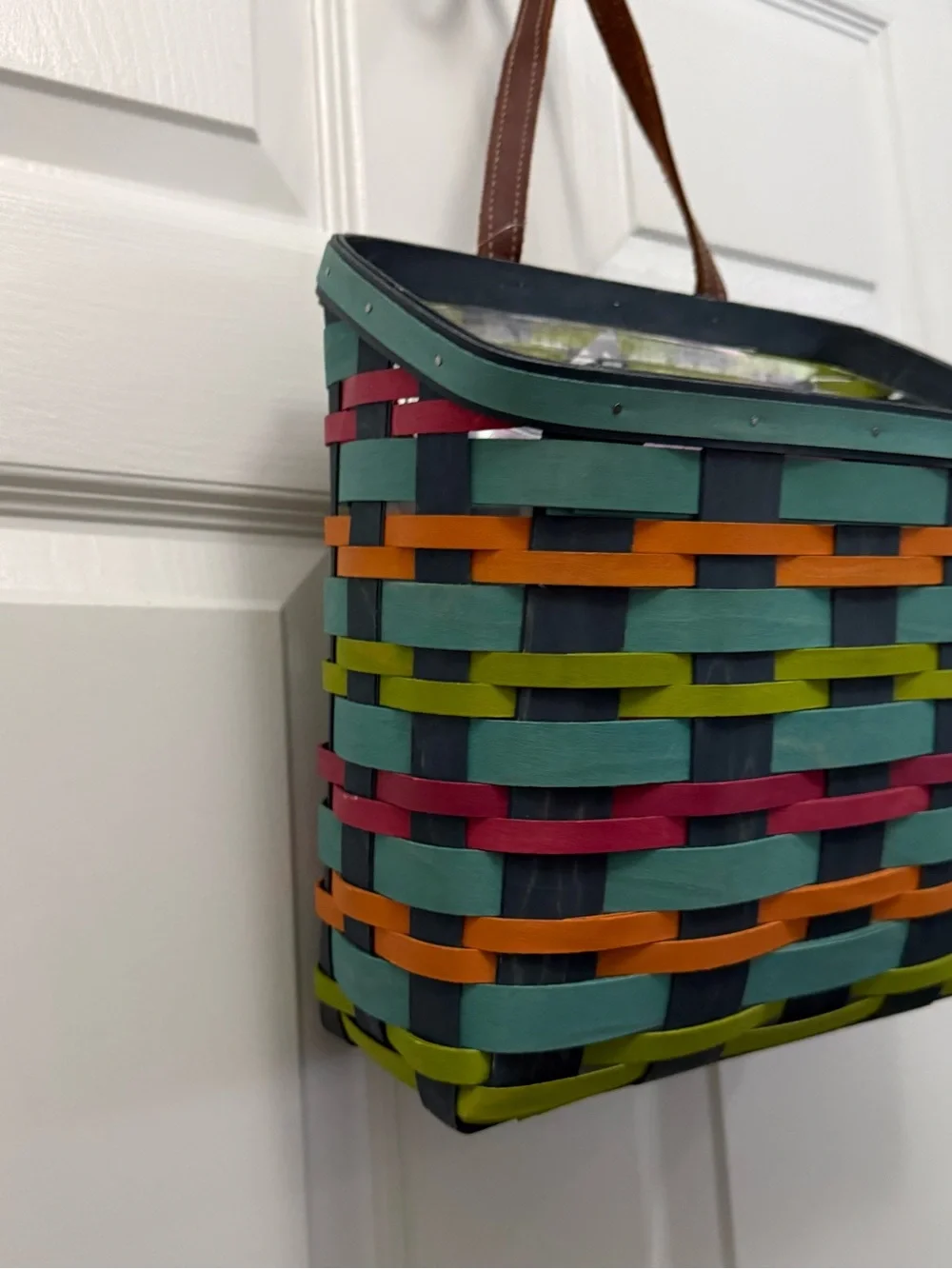 Longaberger Multicolor Woven Basket Tote - Teal, Orange, Lime & Magenta